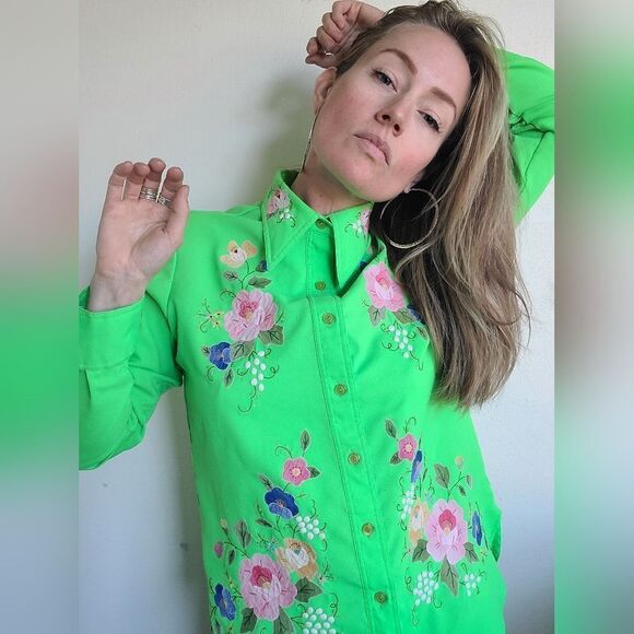 King James California Embroidered Vintage 70s Button Down L - Picture 13 of 15